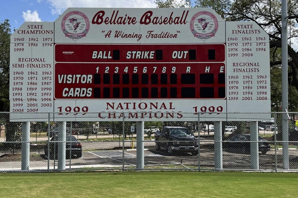 Two strikes for Bellaire High School baseball field scoreboard as city
