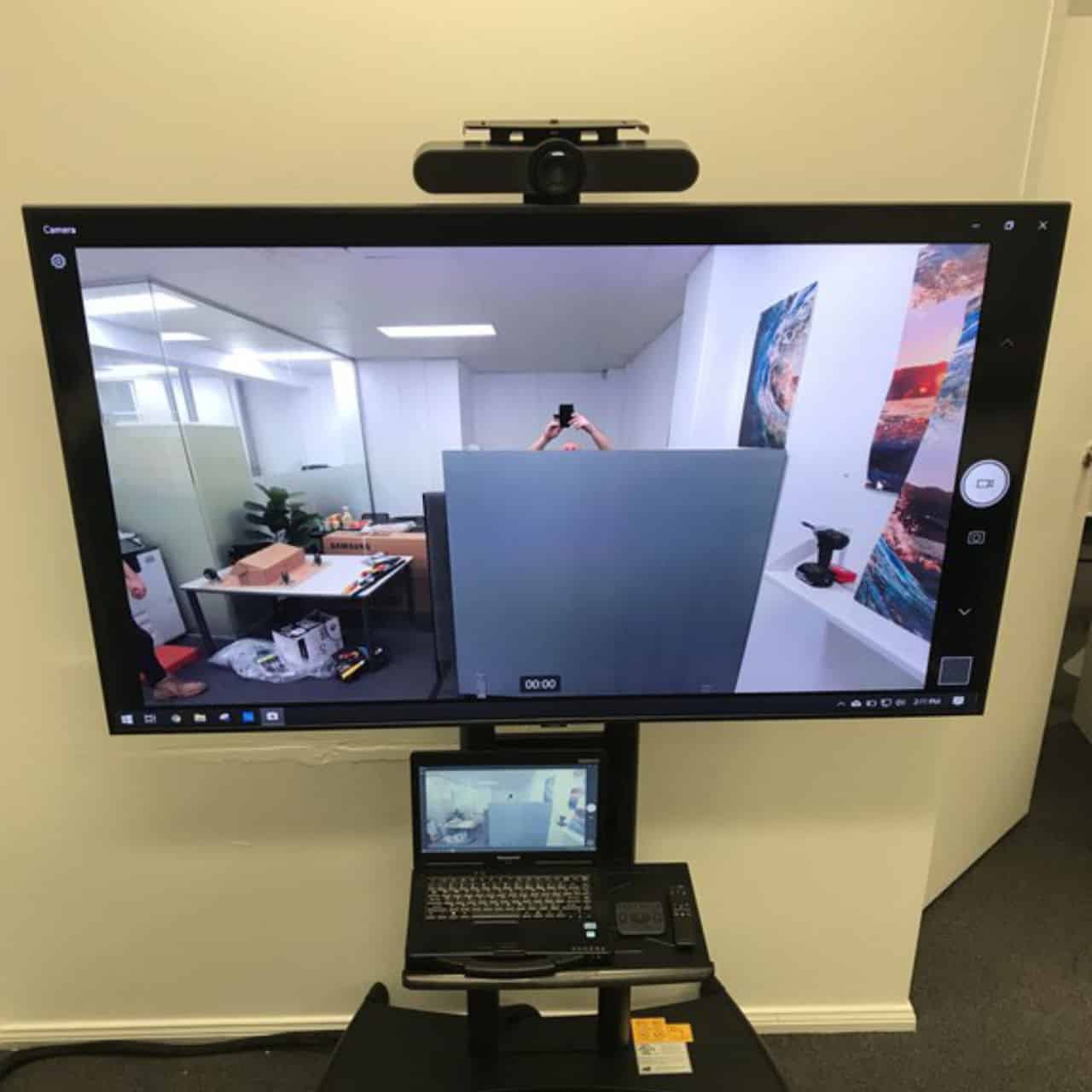 Video Conference Screen on Trolley Compact Monitor Systems Australia