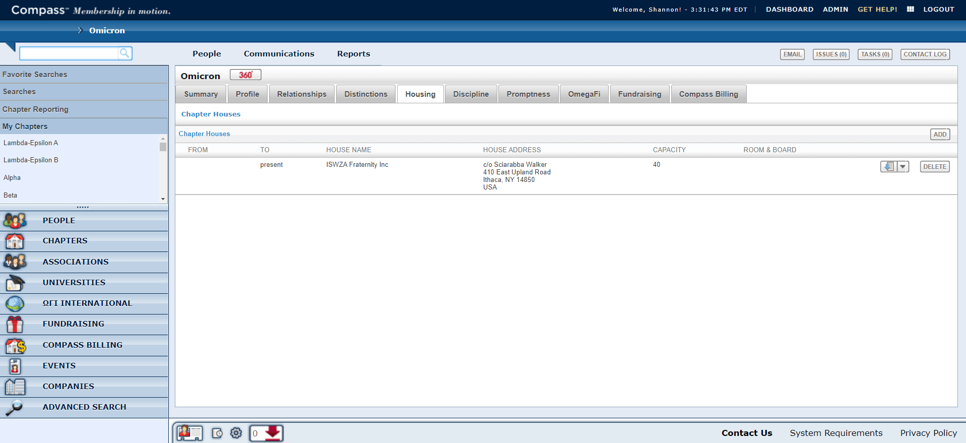 Managing Chapter House Information Compass