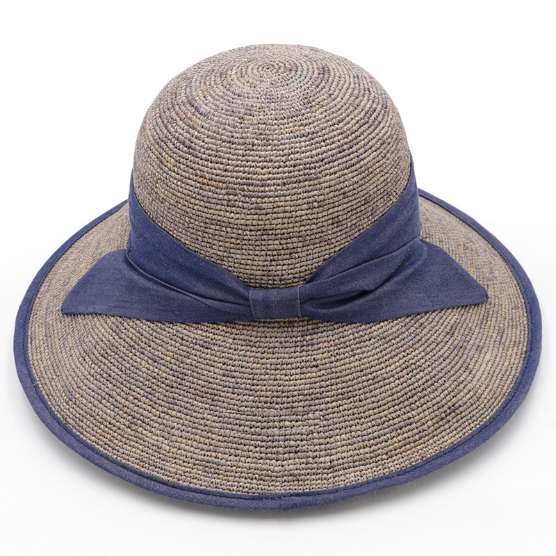 Wholesale big brim raffia hat women sun protection straw hat summer