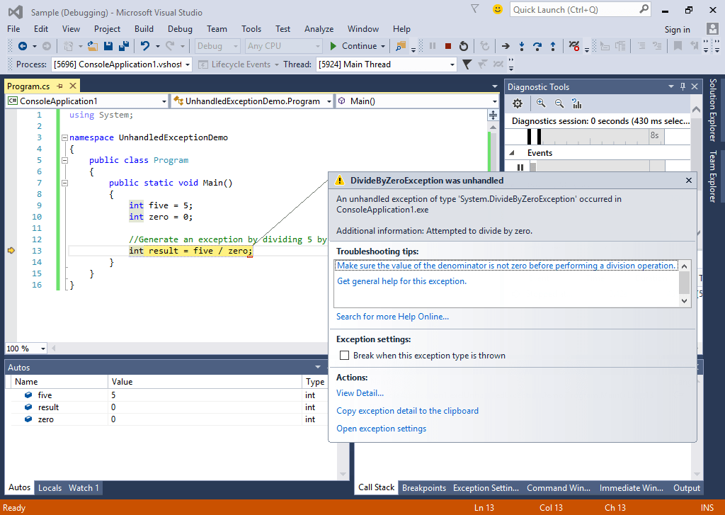 Unhandled Exceptions Compitionpoint C Tutorials