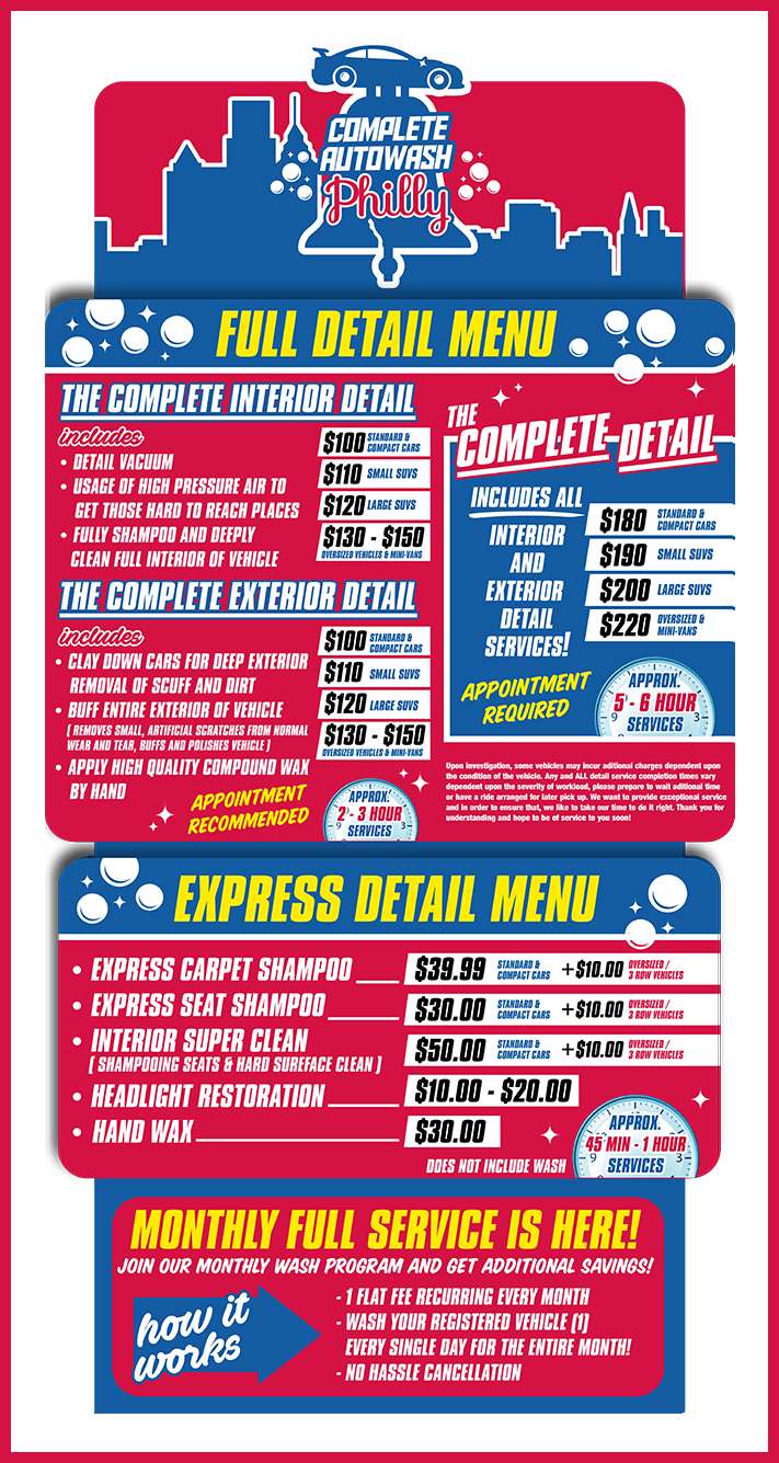 Detail Menu Complete Autowash Philly
