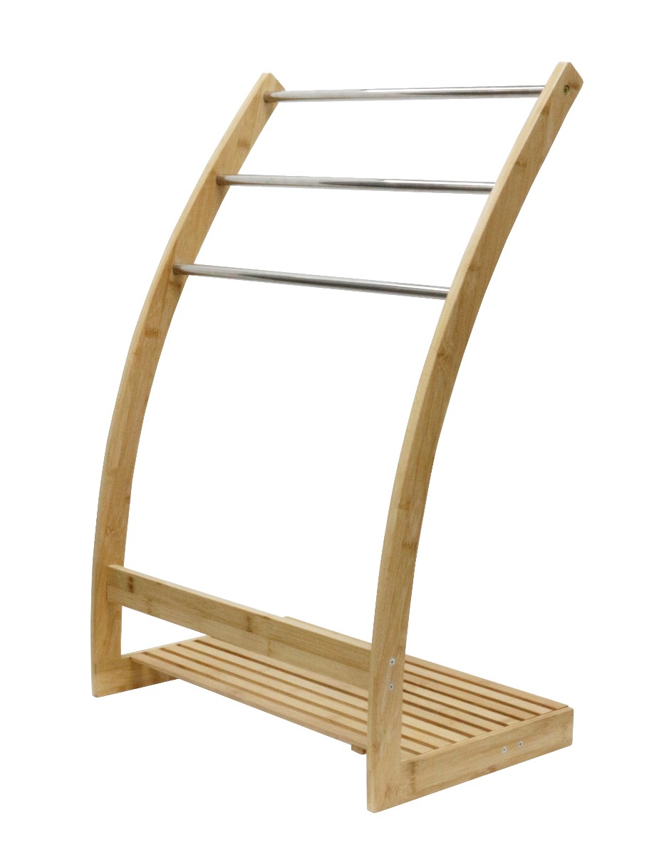 Bamboo Towel Bar Metal Holder Rack 3Tier Freestanding and Bottom shelf