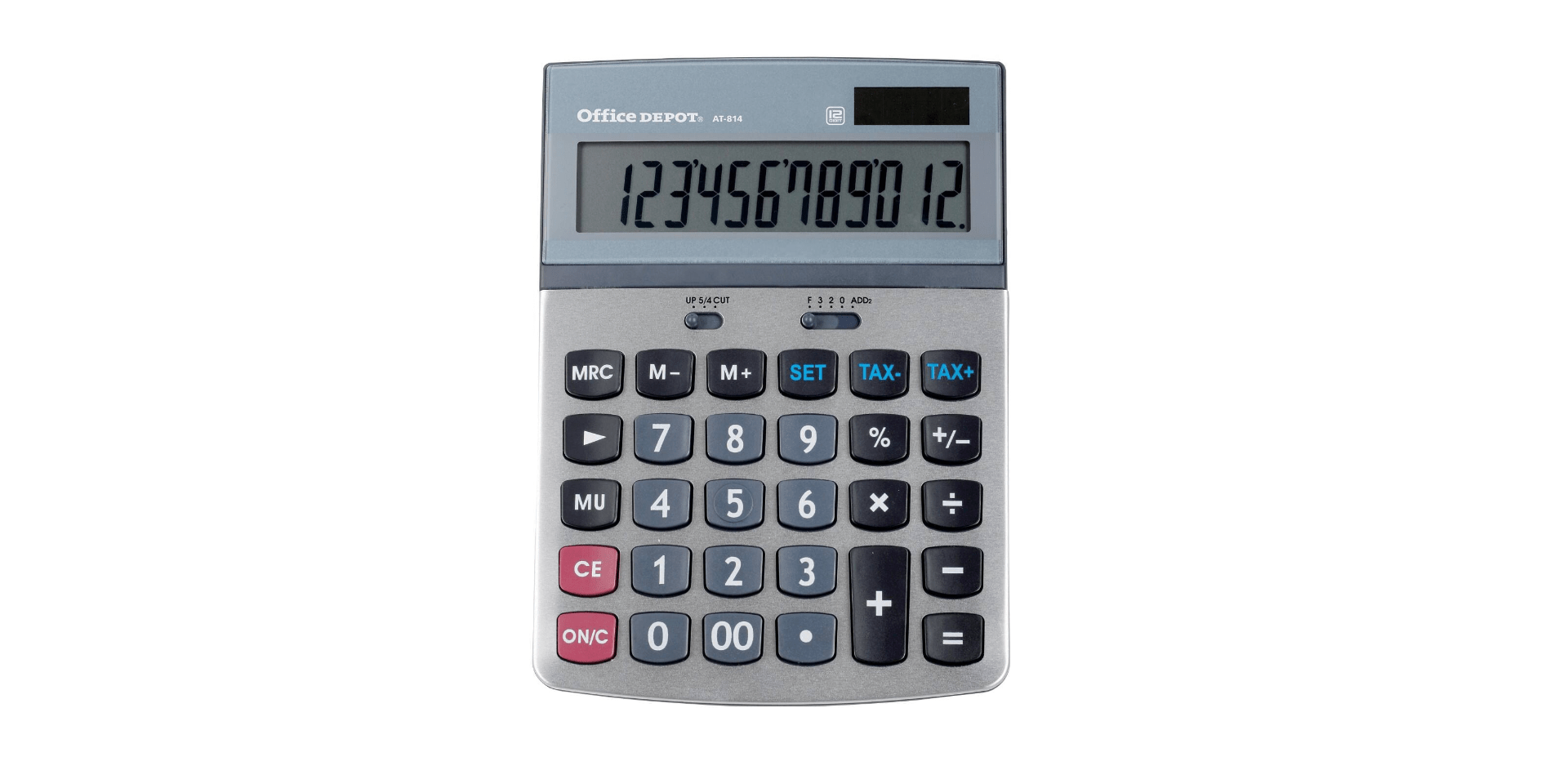Office Depot Desk Calculator AT814 12digit Display Silver Complete