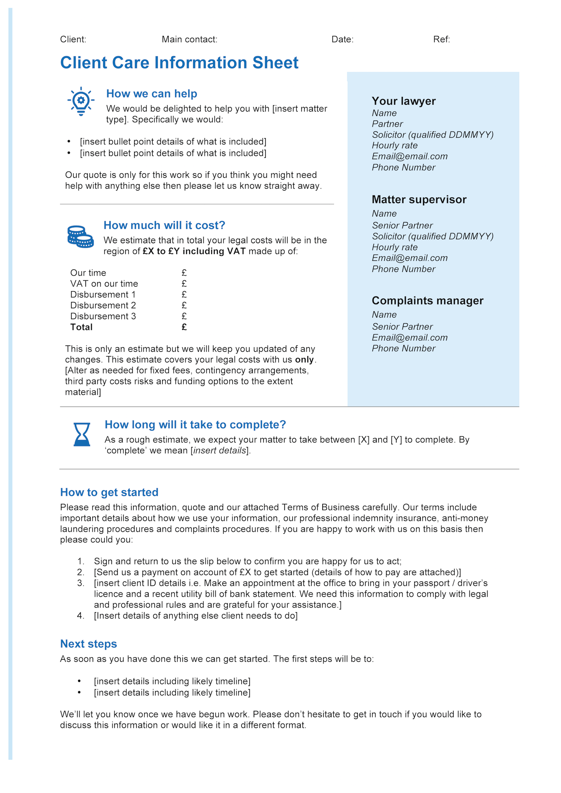 Solicitors the SRA (probably) hates your client care letter template