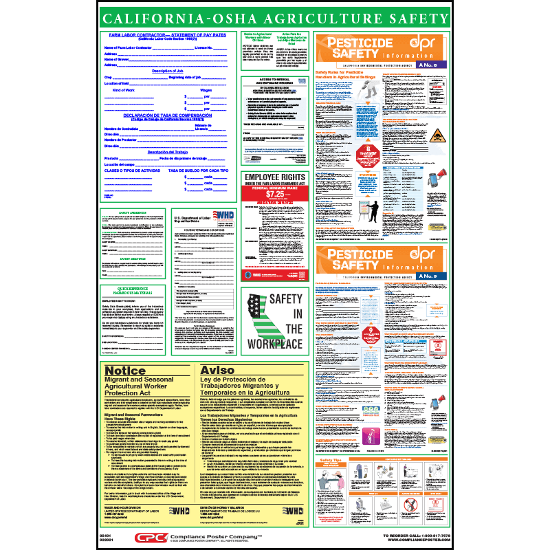California Agriculture Poster Agriculture Safety, OSHA, State & Federal