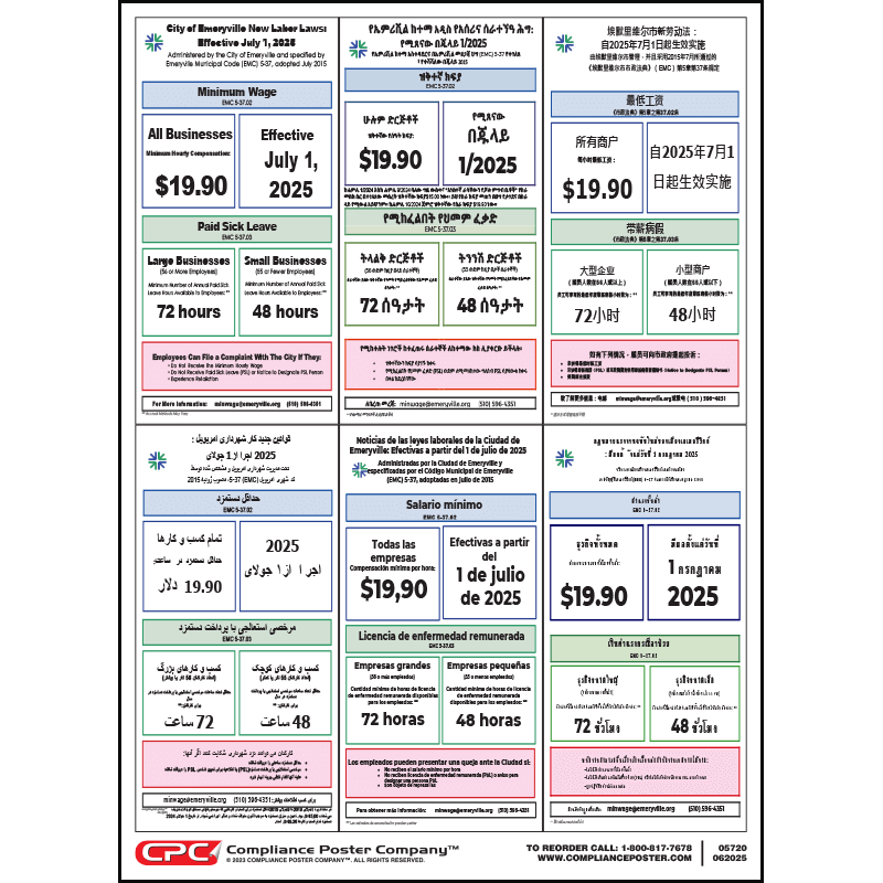 Emeryville, CA Minimum Wage & Paid Sick Leave Poster Compliance