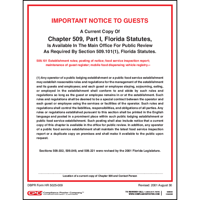 Florida Lodging and Food Establishments Poster