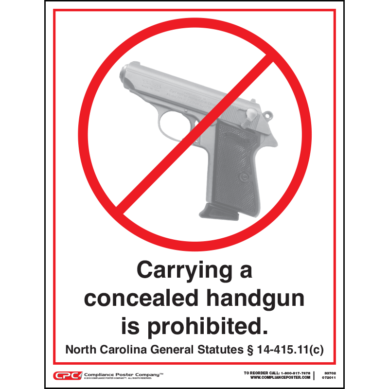North Carolina Concealed Handgun Poster Compliance Poster Company