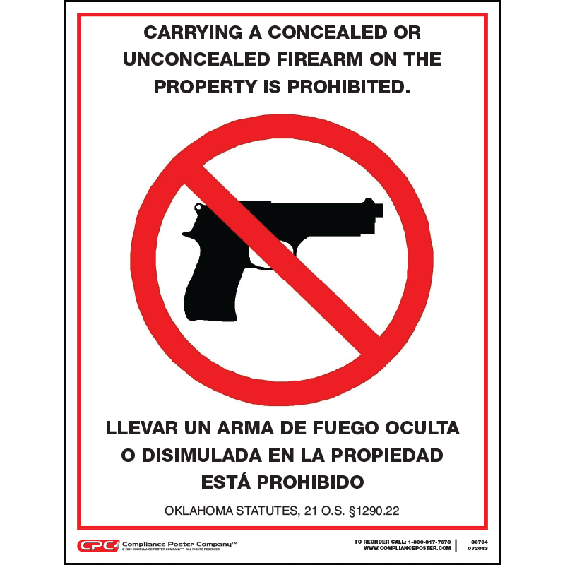 Oklahoma Bilingual Firearms Prohibited Sign Compliance Poster Company