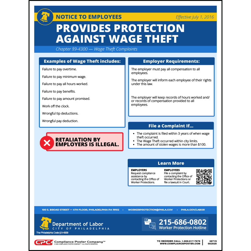 City of Philadelphia, PA Wage Theft Law Poster