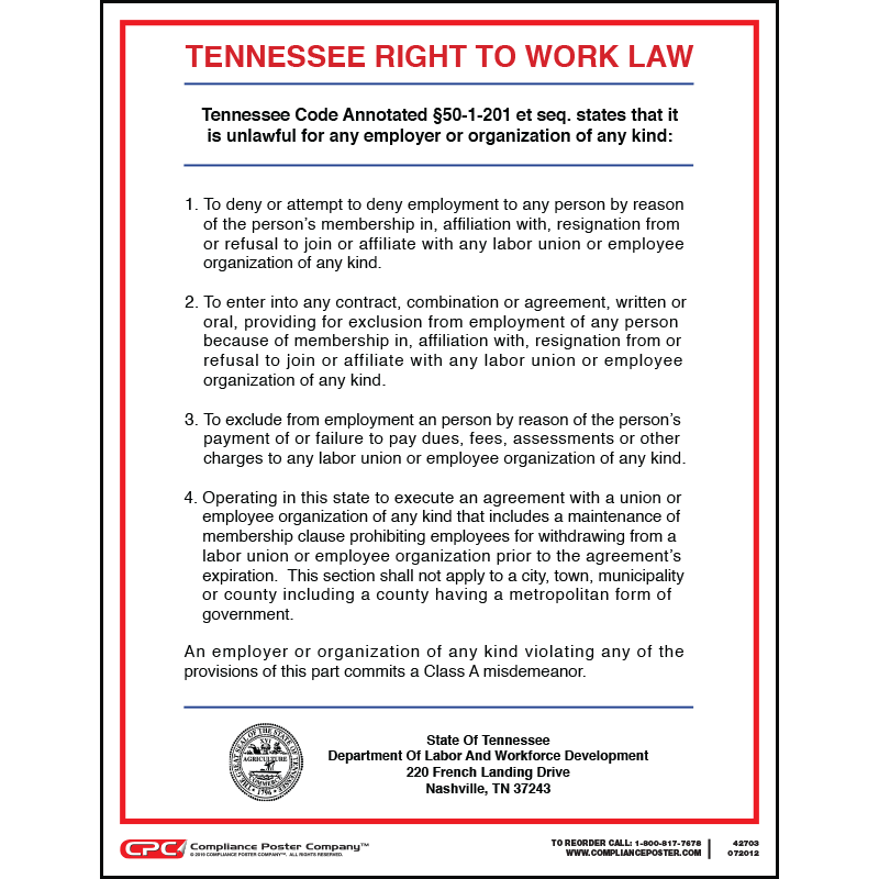 Tennessee Right to Work Poster