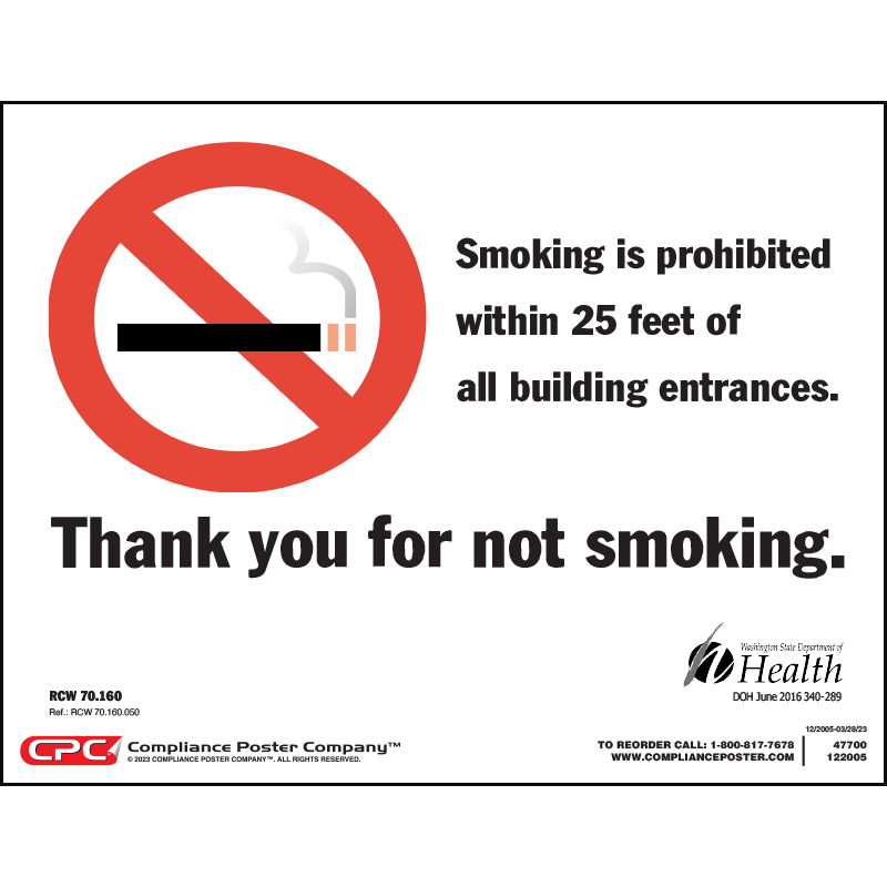 Washington Smoking is Prohibited within 25 Feet Sign