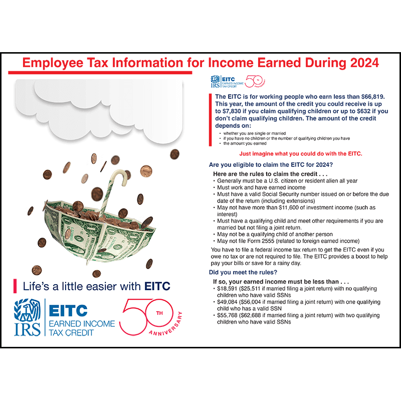 IRS Earned Tax Credit Wall Chart Compliance Poster Company