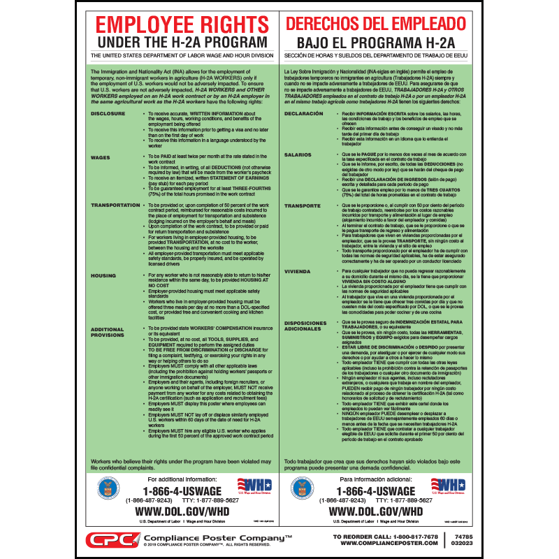 Employee Rights Under the H2A Program Poster Compliance Poster Company