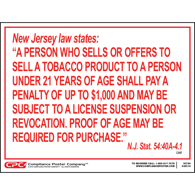 New Jersey Tobacco Proof of Age Poster