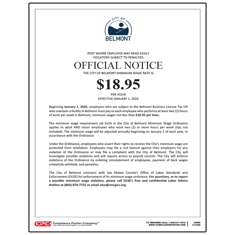 Belmont, CA Minimum Wage Poster