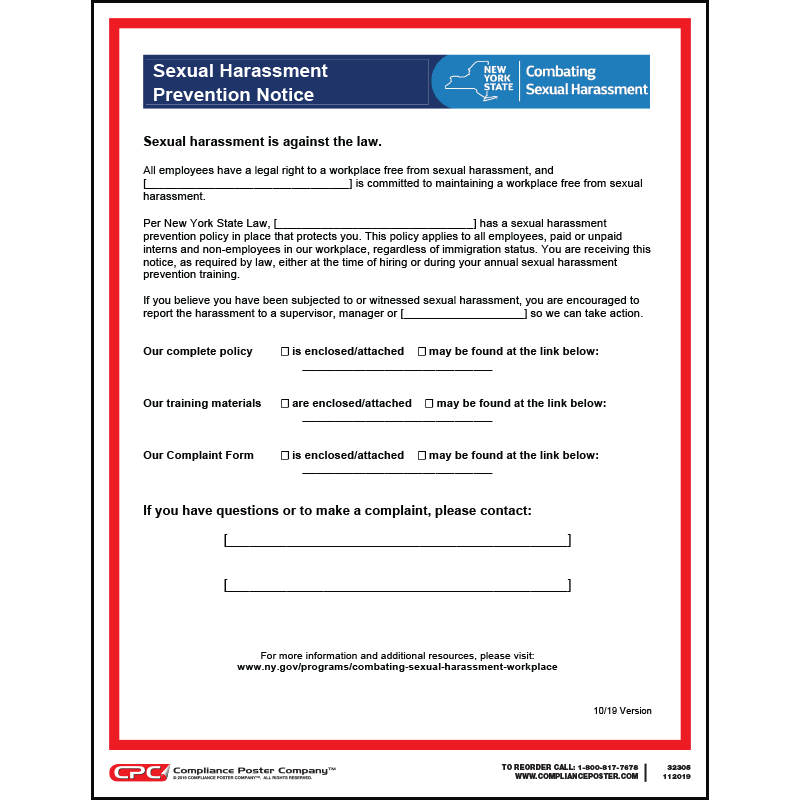 New York Sexual Harassment Prevention Policy Notice