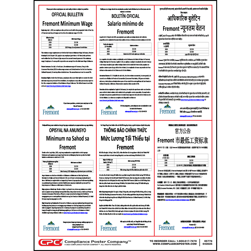 City of Fremont, CA Minimum Wage Poster Compliance Poster Company