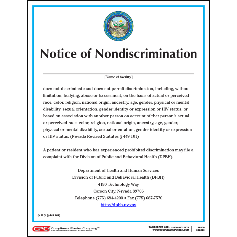 Nevada Notice of Nondiscrimination Poster Compliance Poster Company