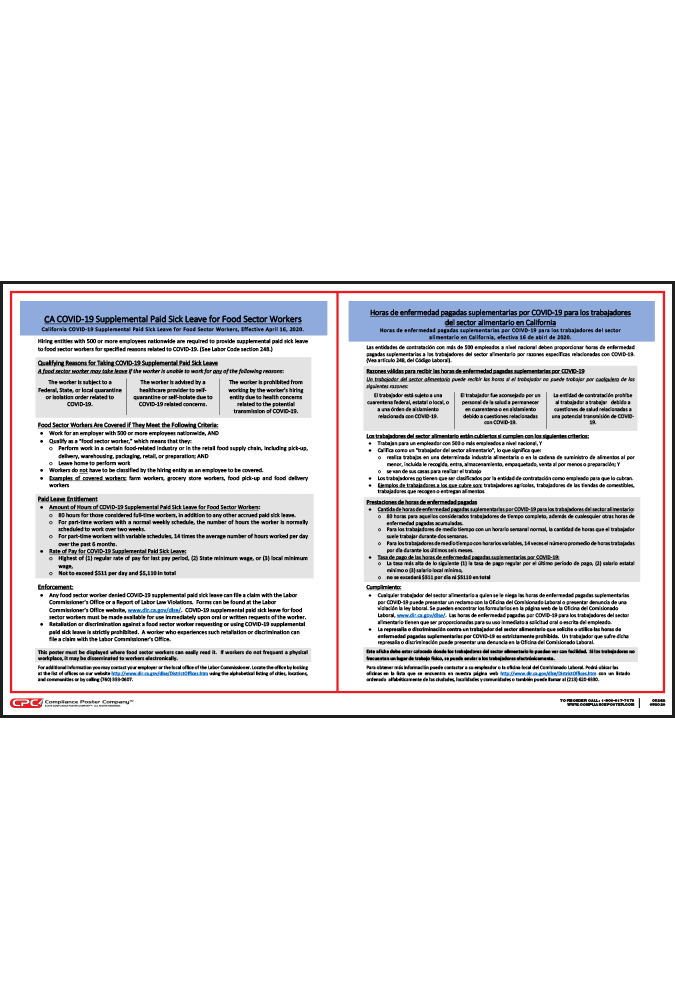 California Food Sector Supplemental Paid Sick Leave Poster Compliance