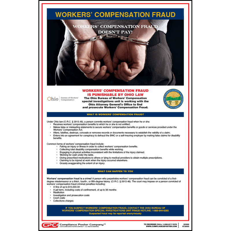 Ohio Workers' Compensation Fraud Poster Compliance Poster Company