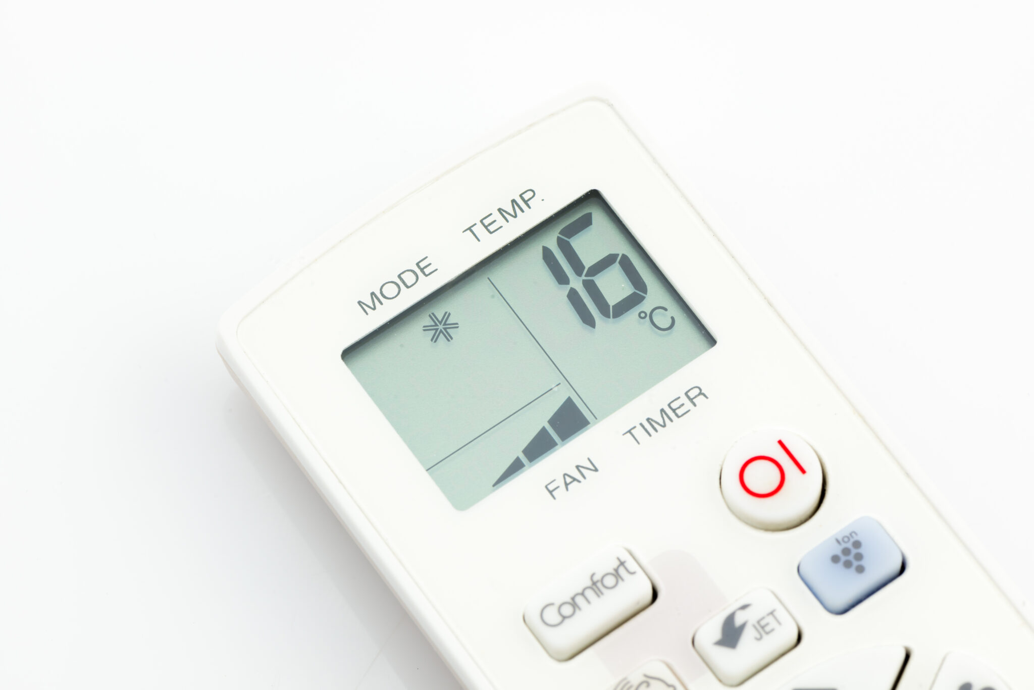 remote control air conditioner on 16 degrees celsius isolated
