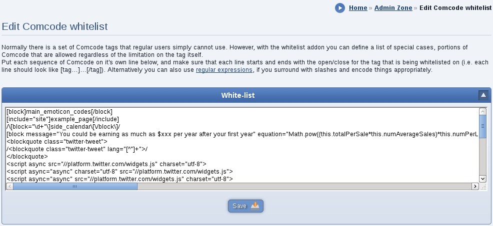 Comcode HTML Whitelist Composr