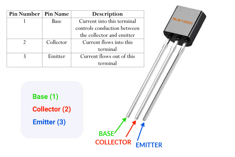 MJE13001 Transistor Pinout, Datasheet, Equivalent and Specs