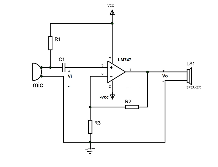 Microphone Amplifier Circuit Using 741 Circuit Diagram
