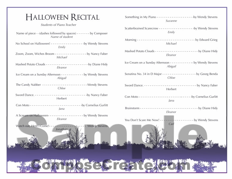Halloween Recital Program Package Editable and Artistic