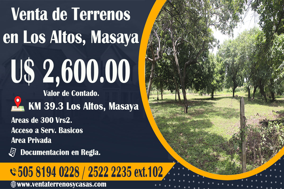 VENTA DE LOTES EN LOS ALTOS, MASAYA Compra y Venta Nicaragua
