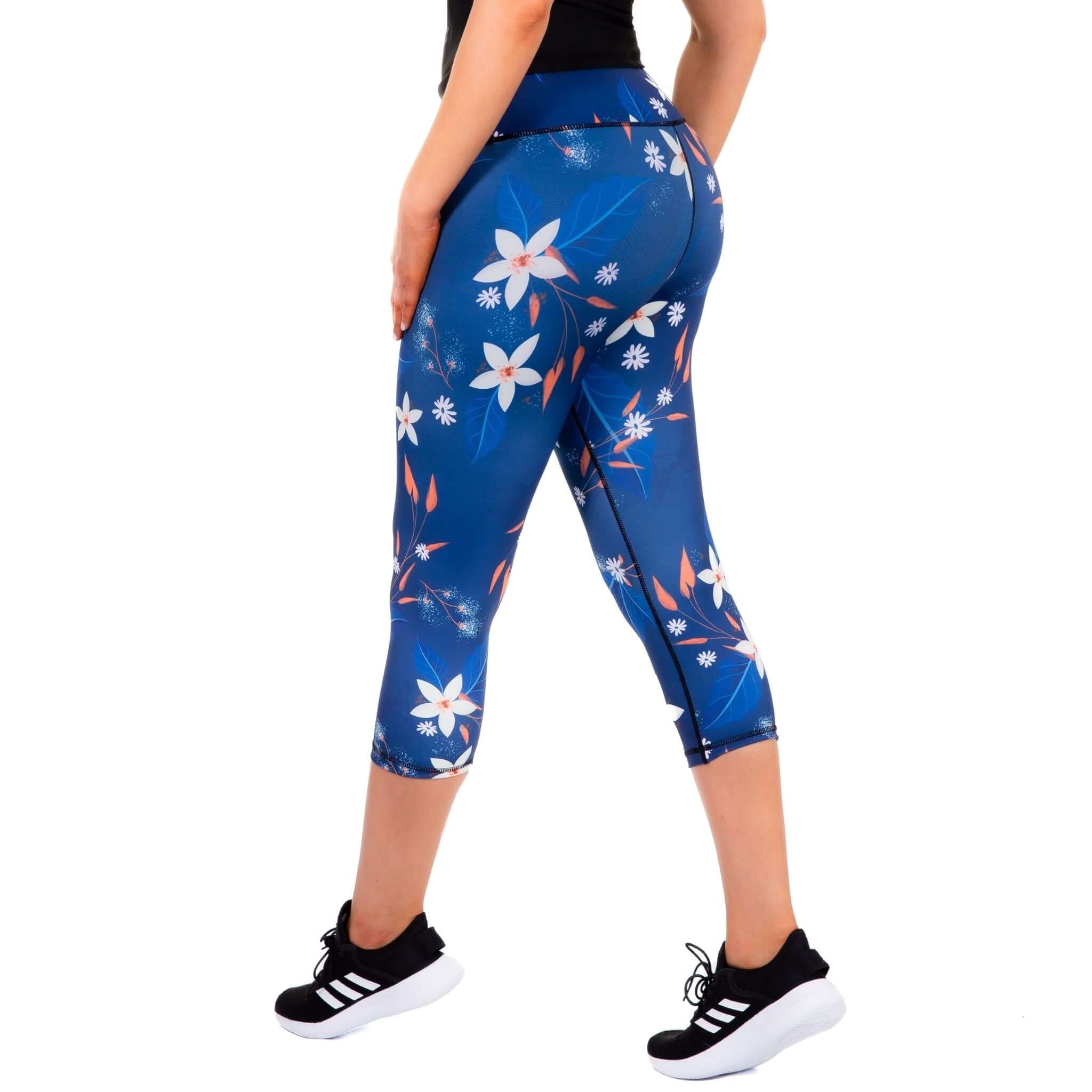 Women's Compression Capris Blue Flowers