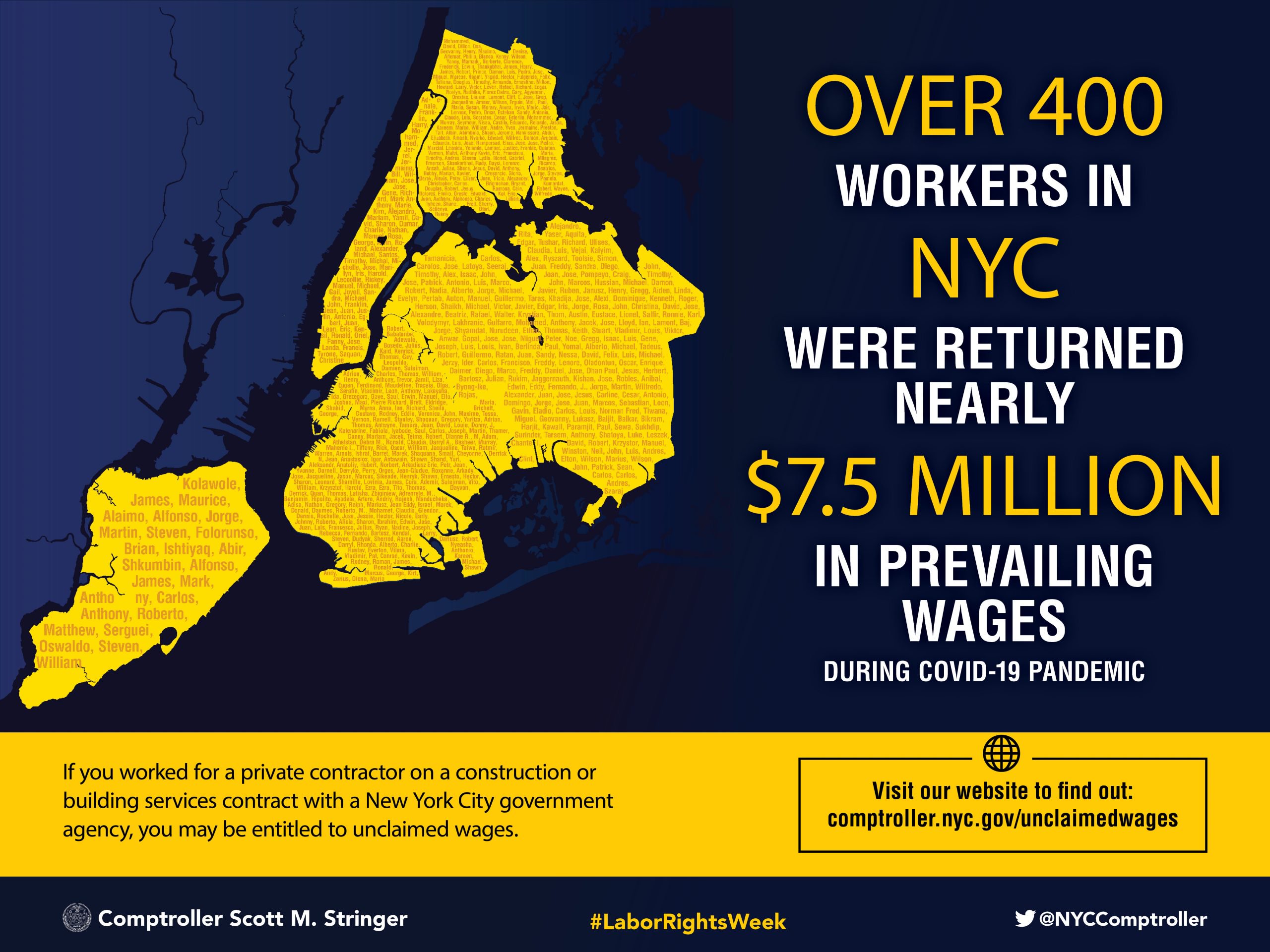 Kicking Off Labor Rights Week, Comptroller Stringer Announces 7.5