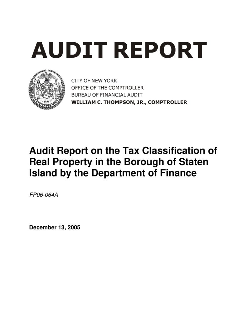 Audit Report On The Tax Classification Of Real Property In The Borough