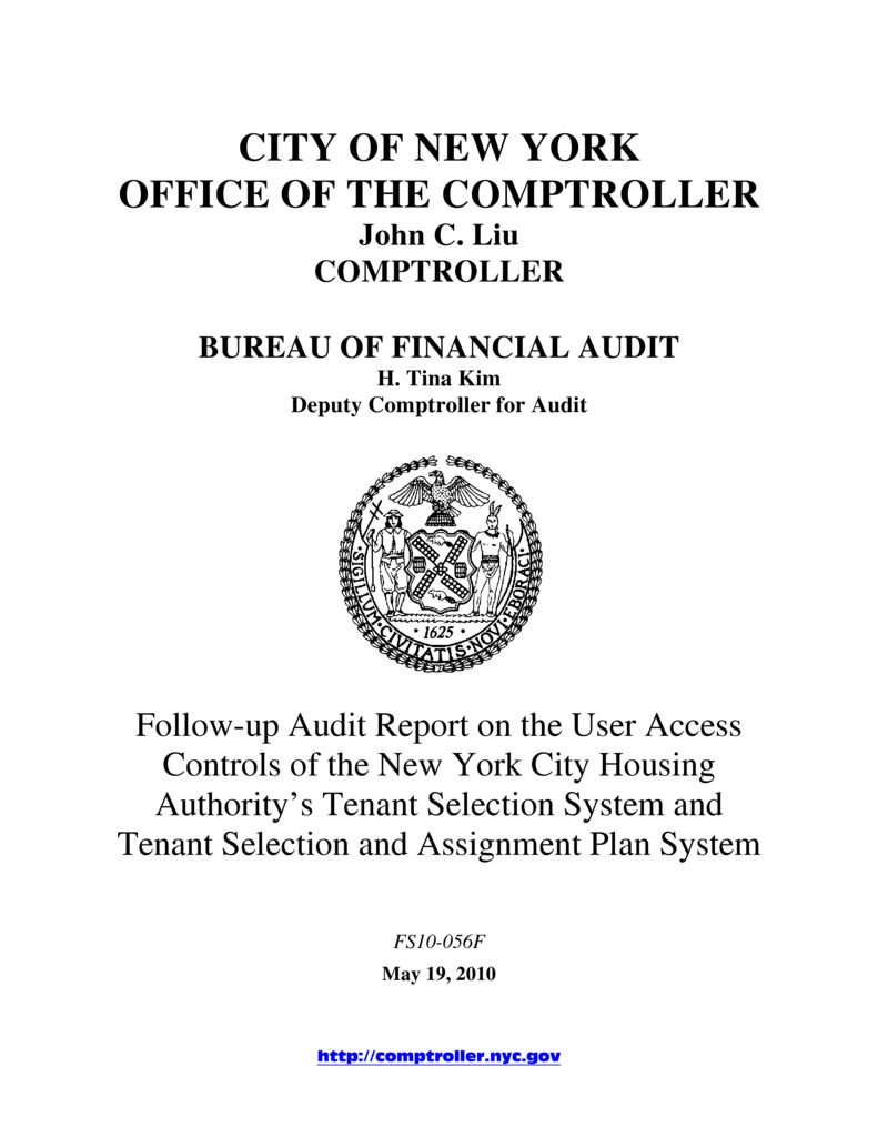FollowUp Audit Report On User Access Controls Of The New York City