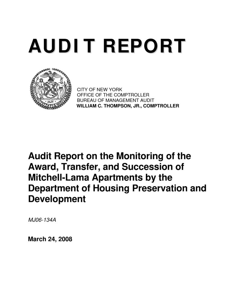 Audit Report on the Monitoring of the Award, Transfer, and Succession
