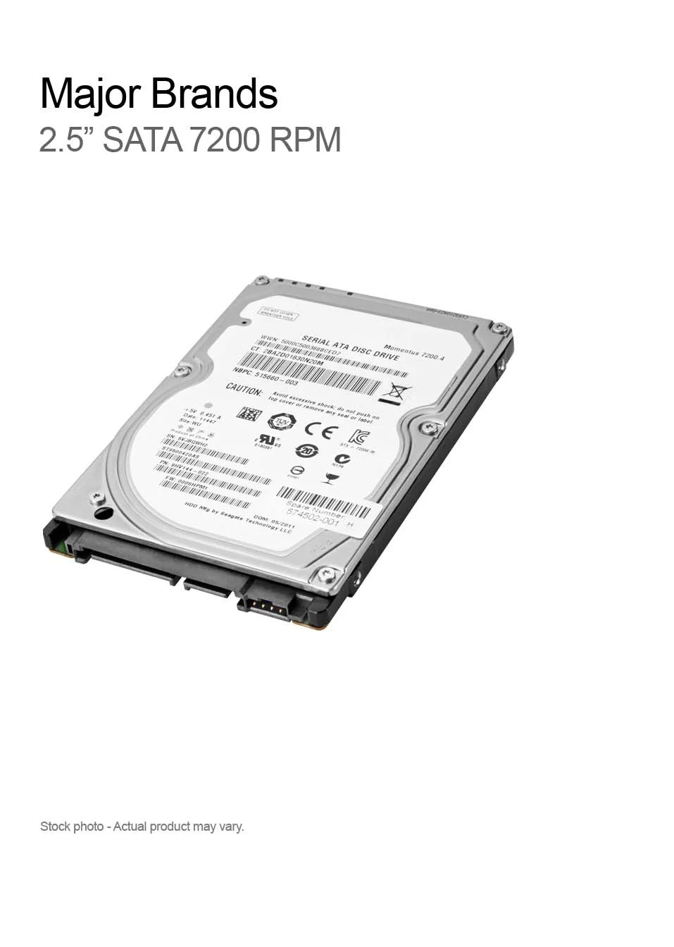 500GB Major Brands 2.5" SATA Laptop Hard drive 7200RPM