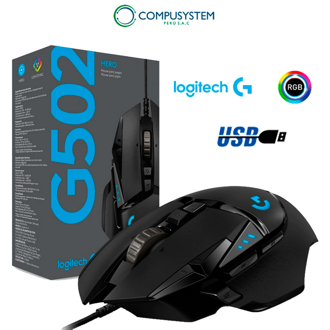 MOUSE GAMER LOGITECH G502 HERO, 10016,000 DPI Compusystem Perú