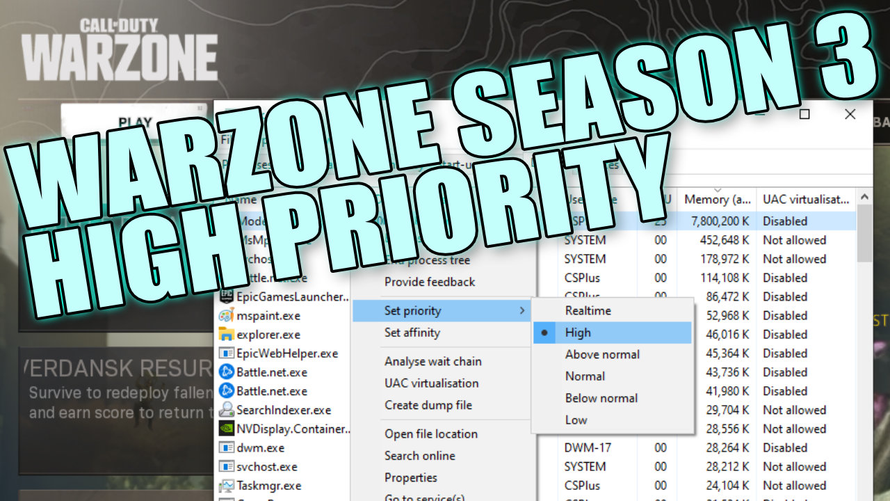 How To Set COD Warzone Season 3 To Run In High Priority On PC