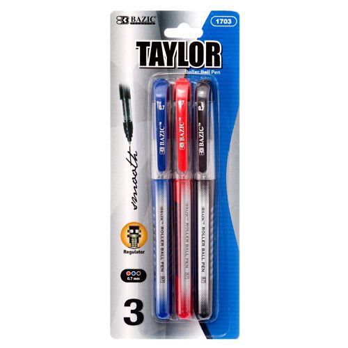 Bazic Taylor Assorted/Black Rollerball Pen 3pk Computer World St