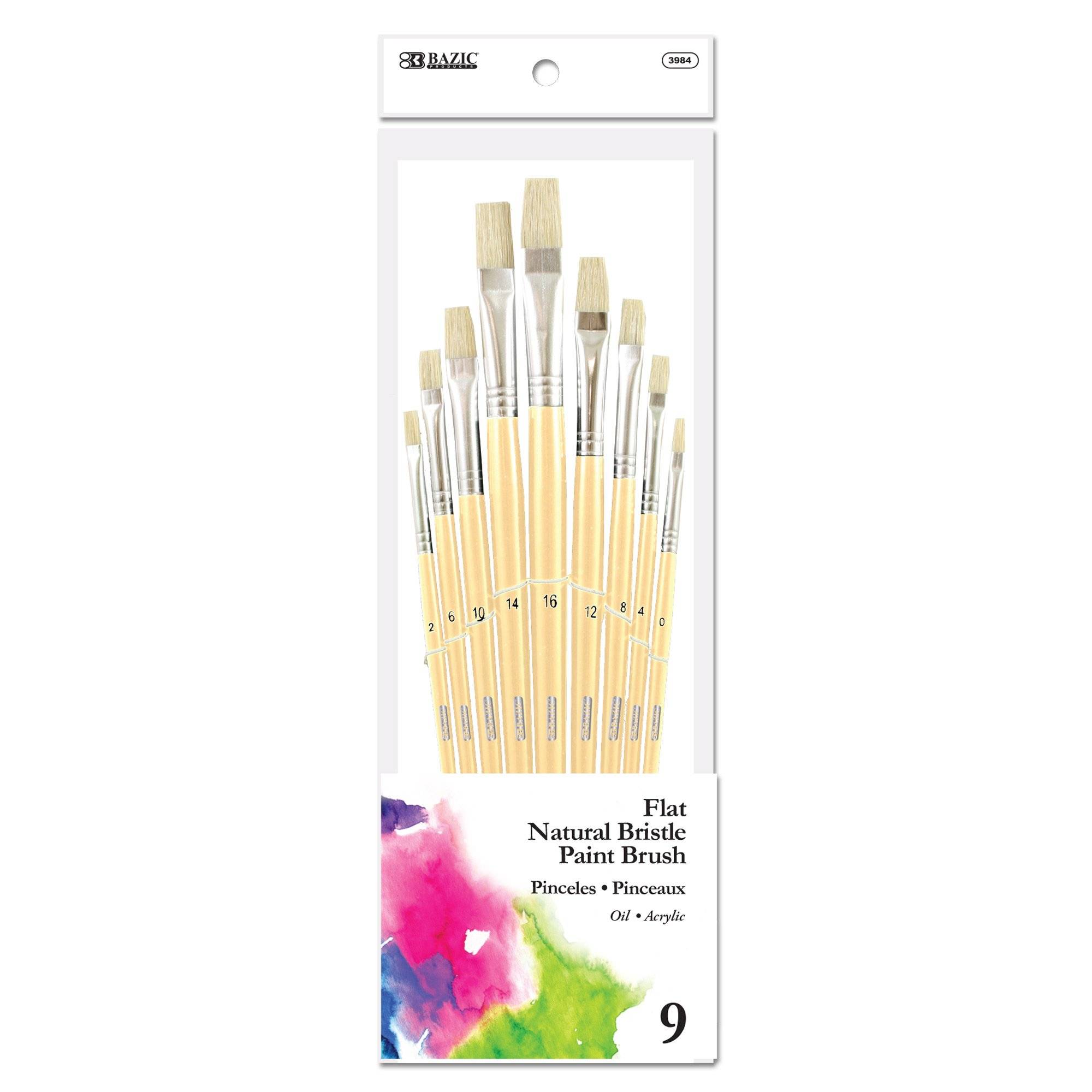 Bazic Flat Natural Paint Brush 9Pack HighQuality Brushes for