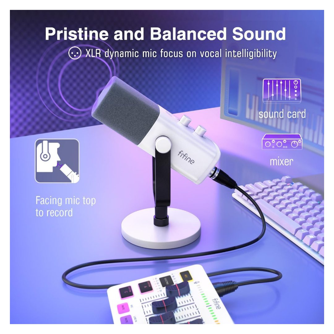 FIFINE AM8 XLR/USB Dynamic Microphone - White - Computia