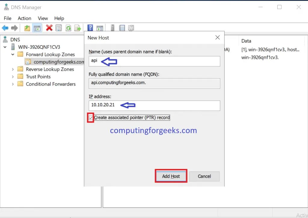 How To add DNS A/PTR Record in Windows Server 2019