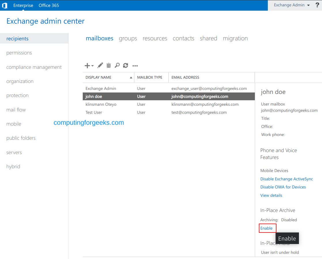 Configure Mailbox Quotas and Archives on Exchange Server 2019