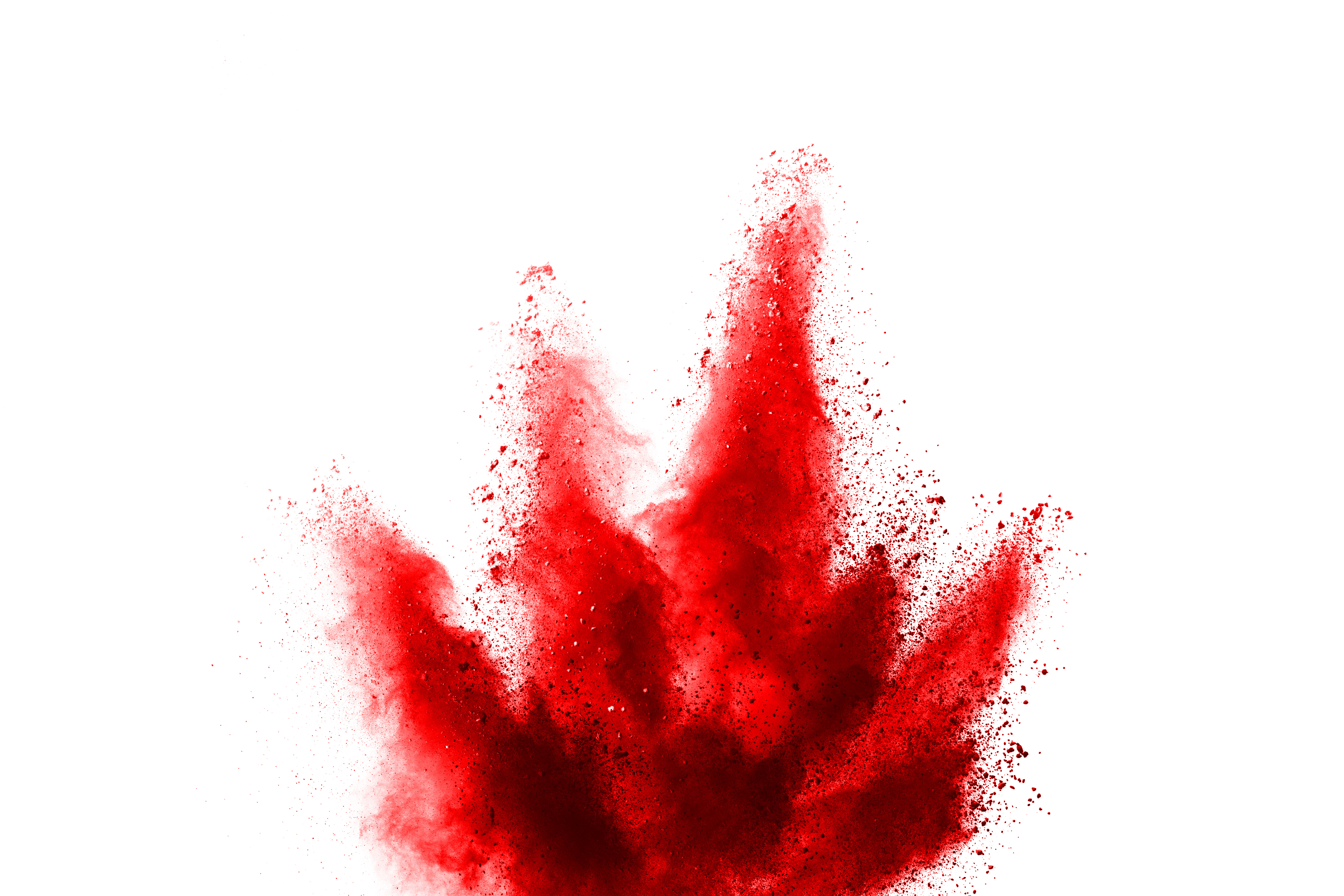 Red powder explosion on white background. Colored cloud