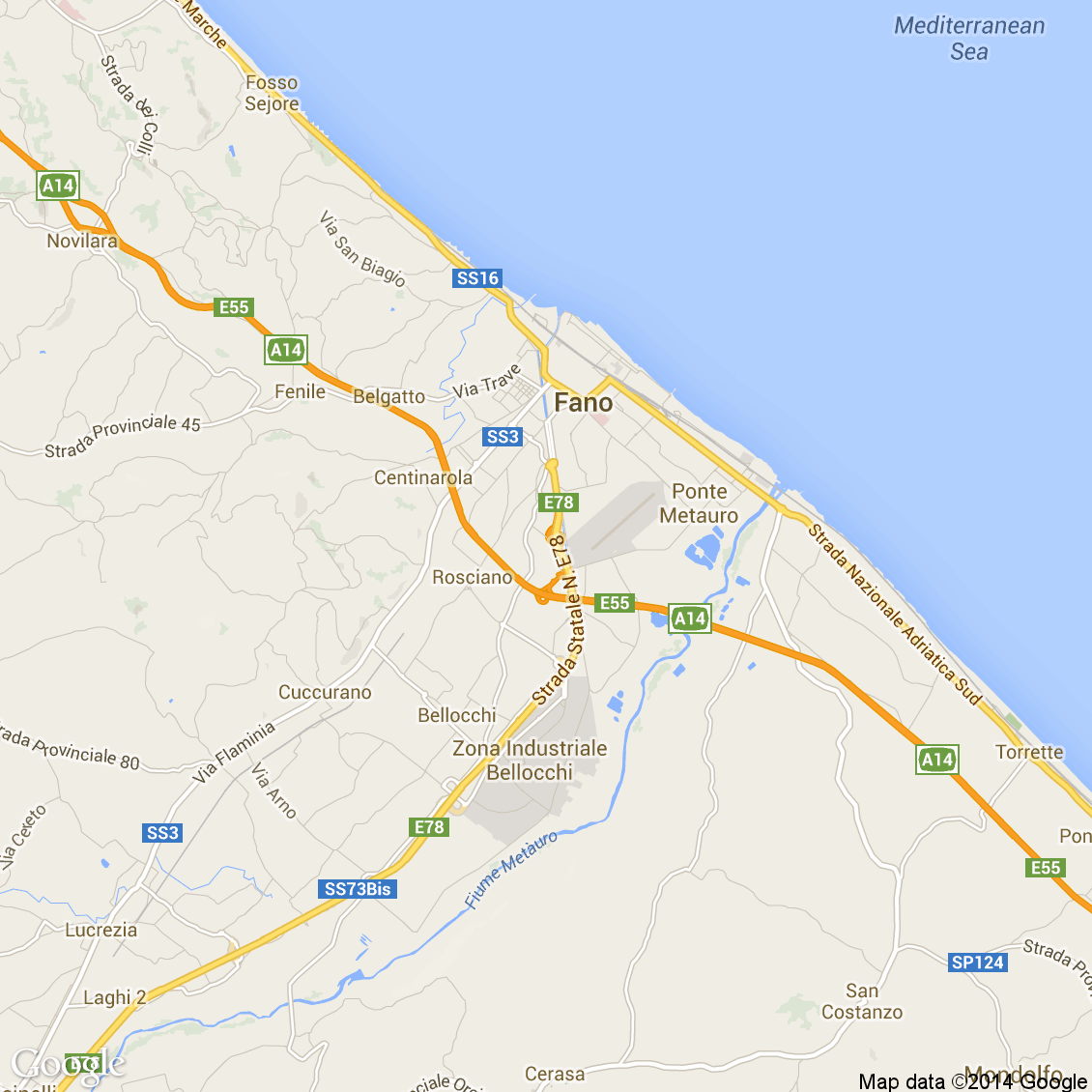 Fano Italie Carte Foto dall'alto delle strade del comune di Fano media e alta risoluzione