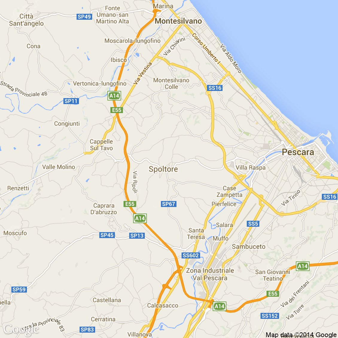 Foto dall'alto delle strade del comune di Spoltore media e alta risoluzione