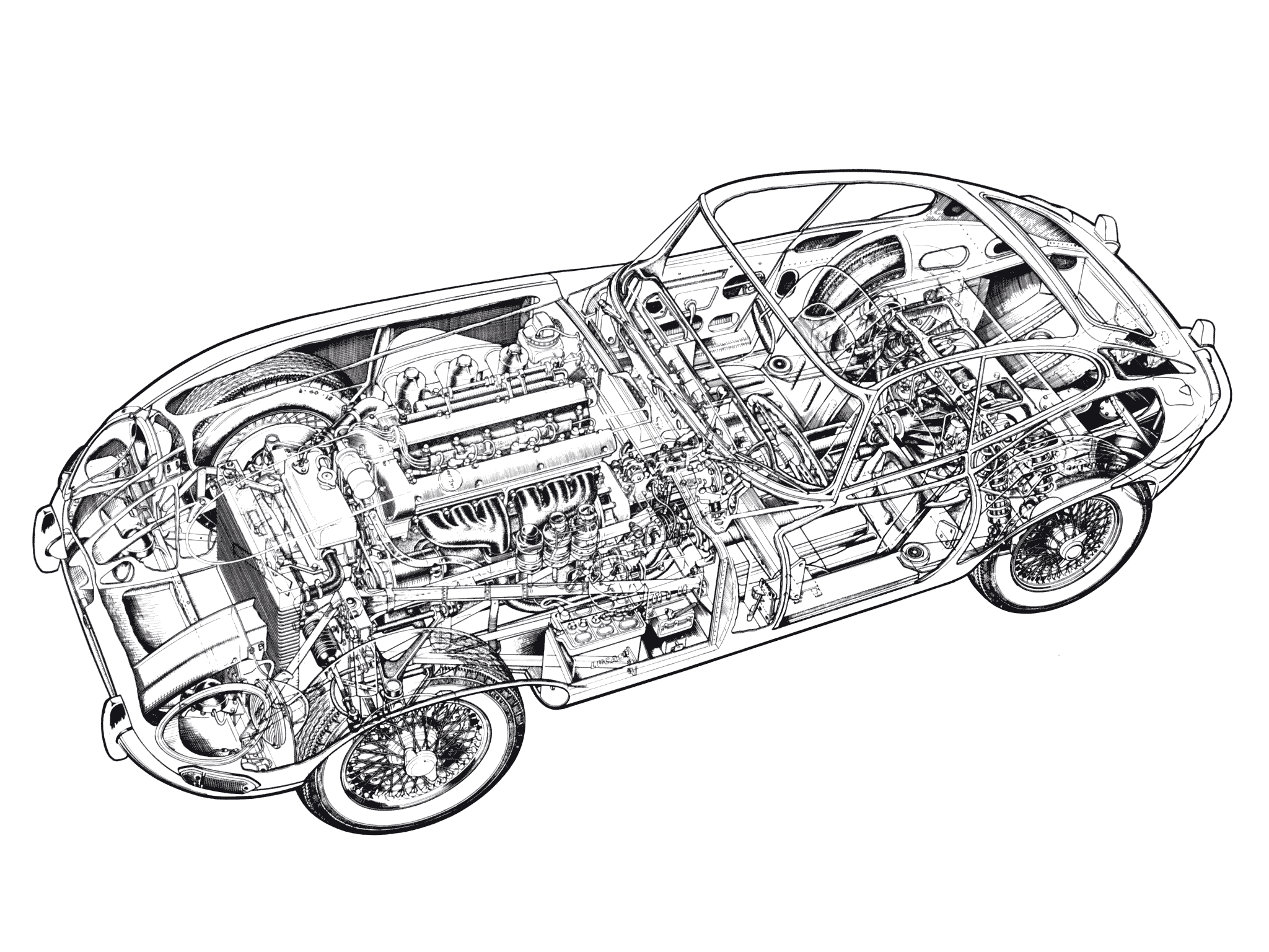 Jaguar EType Cutaway Drawing in High quality