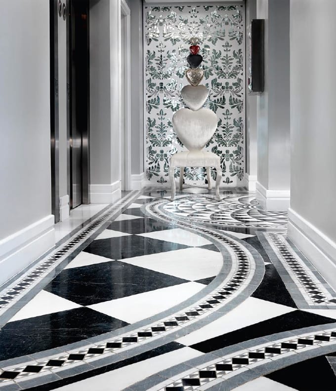 Feature Entrance Hall Black & White Marble & Décor Floors Concept Design